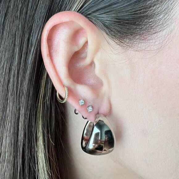 New! “Charlize” Silver Chunky Stud Earrings - Picture 2 of 3